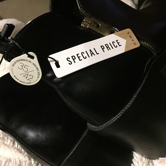 Zara Brown & Black Booties, Gold Zippers, Size 41, Almond Toe - Picture 12 of 16